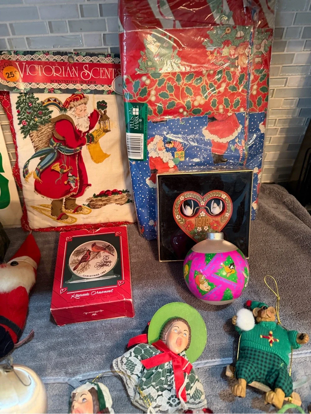 Vintage Christmas Wrapping Paper Gift Tags Ornaments Ketchy 70’’s 80’s Lot
